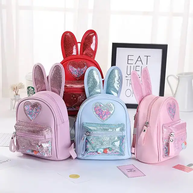 Cartoon 3D Rabbit Kids School Backpack Leather Bag Kids Sequin Bag Cute Girl Bag with Good Quality for Boys Girls