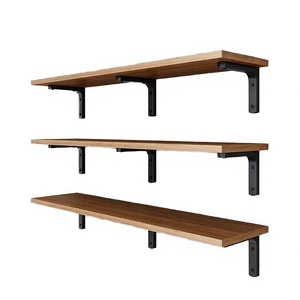 Rustic Wood Wall <b>Shelf</b> 100x60cm Single Tier Iron Bracket Mounted <b>Storage</b> Tray for Living Room Wall <b>Shelf</b> - Product Image 4