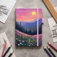 Carnet à couverture rigide personnalisé, motif paysage de montagne au coucher du soleil, reliure cousue durable, journal d'écriture pour la création de croquis