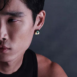 ต่างหูสตั๊ดกลมรูปวงรีสีเขียวทำจากสเตนเลสสตีลชุบทอง18K สำหรับ E251762ต่างหูผู้หญิงงานตามสั่ง - Product Image 6