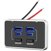 Chargeur mural USB C rapide double QC3.0 et double PD3.0 12V-24V avec interrupteur à bouton pour camping-car, bus, fourgonnette, caravane