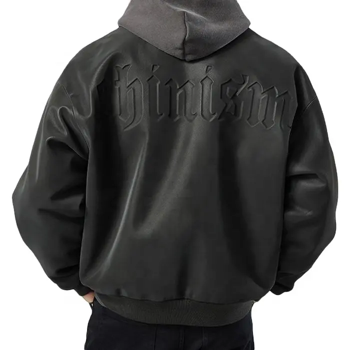 Custom Logo Versity Jeket Pu Leather Letterman Baseball Bomber Jackets Men's 3D Embossed Leather Varsity Jacket For Men