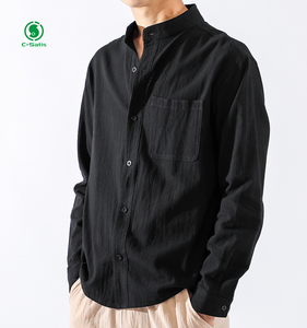 Camicia di <span class=keywords><strong>lino</strong></span> estiva da <span class=keywords><strong>uomo</strong></span> a maniche lunghe e a maniche corte Casual primavera e autunno camicia di <span class=keywords><strong>lino</strong></span> in cotone tinta unita da <span class=keywords><strong>uomo</strong></span> - Product Image 2