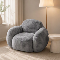 Fauteuil lounge gris en peluche, fauteuil d'appoint arrondi, fauteuil barillet rembourré doux pour salon, chambre, hôtel, coin lecture