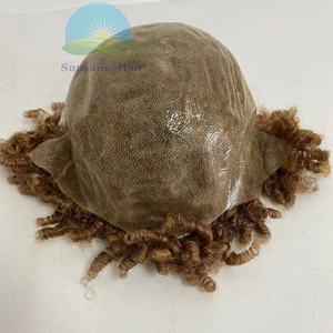 Perruque Médicale Courte #27 <span class=keywords><strong>Blond</strong></span> Miel Cuticule Alignée Européenne 15mm Afro Curl Pleine Pu Peau Mince Perruque Humaine Crépus Bouclés - Product Image 2