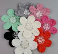 Fleur Artificielle Crochet Laine Fil Strass Applique Fer sur Patch Broderie Patchs Perlés pour Vêtements Accessoires