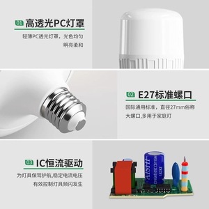 หลอดไฟ LED E27 ฐานความสว่างสูงแสงสีขาวใช้ในบ้านประหยัดพลังงานเอซี 85 265V โคมไฟพีวีซี - Product Image 1