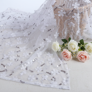Tissu en Tulle Bleu Marine Brodé de Fleurs 3D, Dentelle Africaine Écologique Perlée en Maille pour Robes de Mariage et Fêtes HY0976-1 Animal Dress - Product Image 3