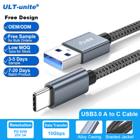 Kabel Data Pengisian Cepat ULT-unite Wholesale 60 Watt USB3.0 USB a ke USB Type c untuk Powerbank Mendukung LOGO OEM