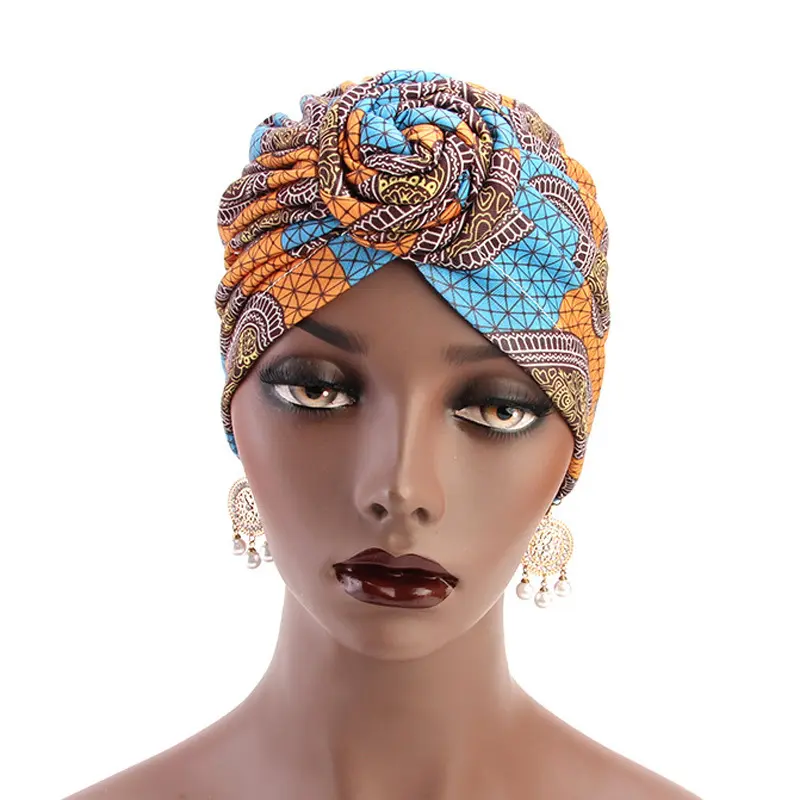 Bandana elastis cetak Afrika syal panjang bungkus kepala satin bunga Ankara Dashiki topi Turban pesta wanita Aksesori rambut