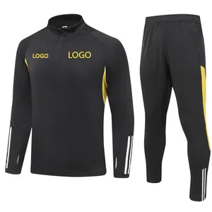 Chándales de entrenamiento de fútbol 23-24, ropa de fútbol para hombre, uniforme de fútbol para club, conjuntos de Jersey con logotipo personalizado, traje negro, ropa deportiva para correr