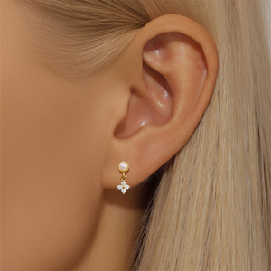 Boucles d'oreilles pendantes en argent S925 avec perles creuses, motif fleur et papillon, élégantes - Product Image 3