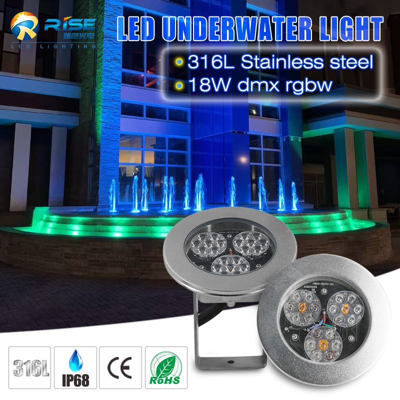 Outdoor IP68 Waterproof 316L Stainless Steel Warm/Cool White RGB Pool Light with DMX512 Control