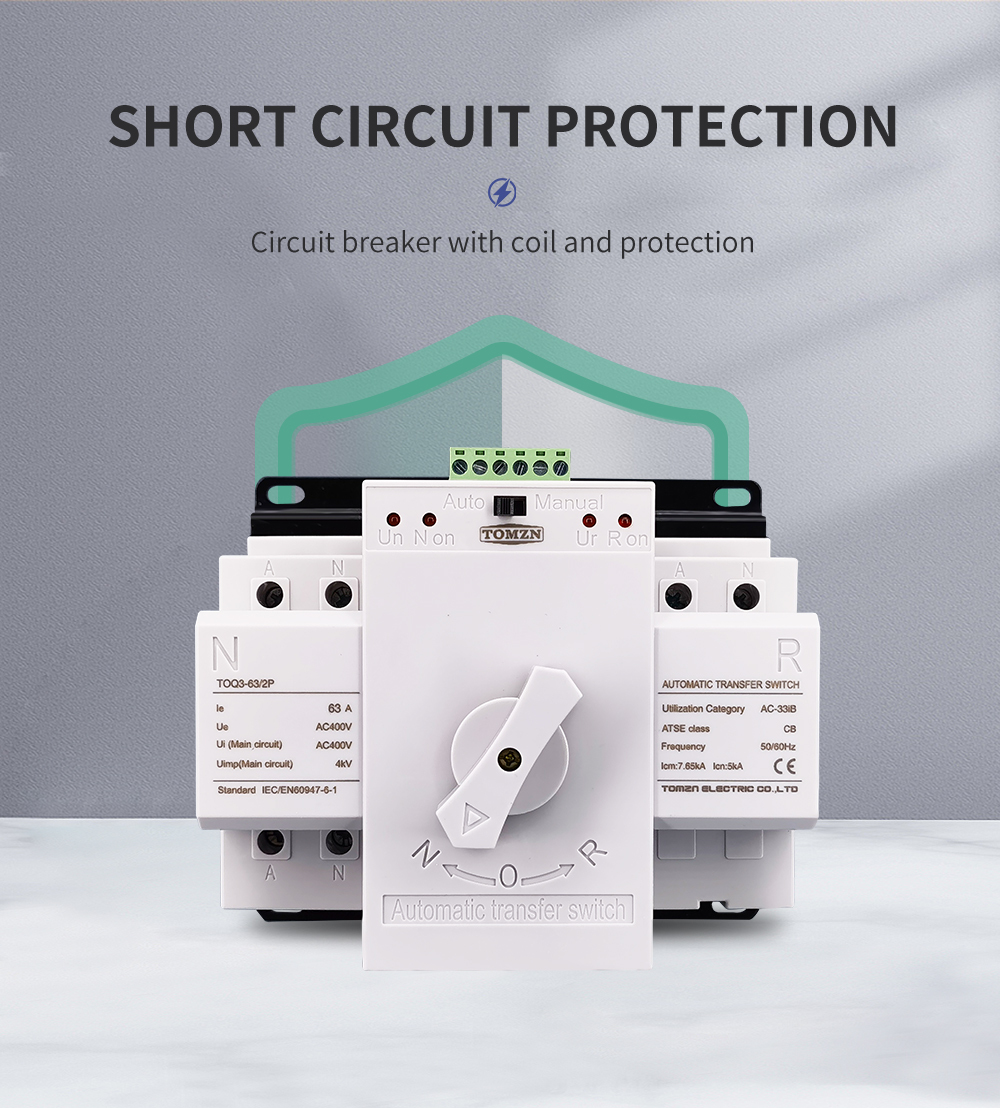 Disjoncteur Commutateur Transfert Automatique 63A 2P 230V - Double Alimentation Intelligent Pour Secours Électrique