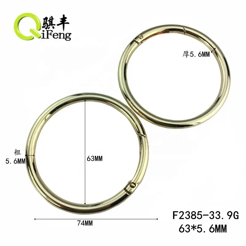 Haute qualité en alliage de zinc rond ouvert joint torique anneau à ressort clé ressort boucles pour sac à main