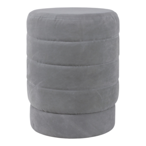 Pouf Rotondo in Velluto Grigio Scamosciato, Poggiapiedi per Arredamento Soggiorno, Sedia per Toeletta, Seduta Decorativa per la Casa - Product Image 1