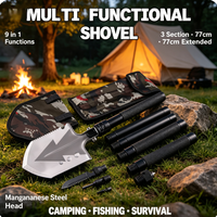 Pelle pliante multifonctionnelle d'extérieur en acier à haute teneur en carbone avec poignée en D, portable, tube en 3 sections, pour creuser, pêcher, voiture, camping, survie