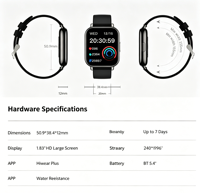 Montre connectée de fitness intelligente TFT carrée, notification d'informations, modes sportifs multiples, montre connectée étanche