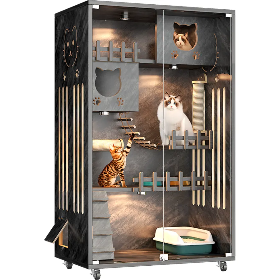 Gabinete para gatos, casa para gatos, casa para gatitos, estante de escalada para gatos multicapa de madera maciza, muebles para gatitos