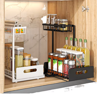Organisateur d'évier de cuisine métallique exclusif transfrontalier, panier de rangement coulissant à 2 niveaux, tiroir de meuble, étagère à épices de comptoir