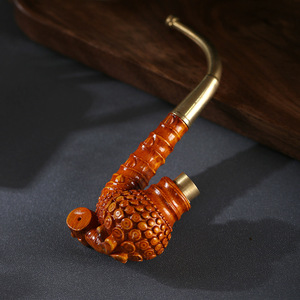 Dragon Blood Golden Silk Bamboo Pipe Bent Type Portable Men's Smoking Pipe With Copper Mouthpiece And Filter - Product Image 4