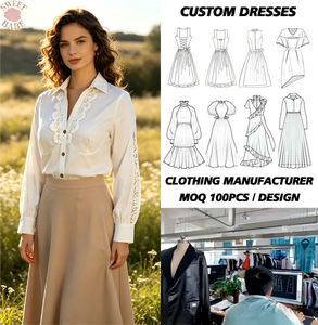 Blusa de Manga Larga con Ribete de Encaje Blanco para Mujer, Ideal para el Trabajo, Salidas Informales y Té de la Tarde - Product Image 1