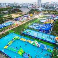 Parc aquatique gonflable commercial QIQU, piscine à structure, PVC 0,55 mm haute résistance pour location, certifié CE, capacité 50-300+ personnes, conception modulaire