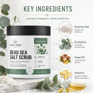 Exfoliante corporal 4 en 1 Private Labe: exfolia, limpia, nutre e hidrata. Sin parabenos, sin sulfatos. Exfoliante de sal del Mar Muerto con eucalipto. - Product Image 2