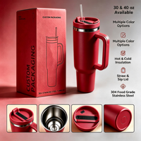 Gobelet de voyage pour voiture 40oz, anti-fuite, avec poignée et paille, en acier inoxydable 304, vente en gros, logo personnalisé, isolé, multicolore, LED lumineuse
