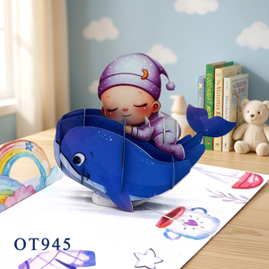 Carte pop-up 3D artisanale la plus vendue, motif bébé baleine, cadeaux personnalisés, souvenir de Hanoï, artisanat vietnamien, impression offset - Product Image 1