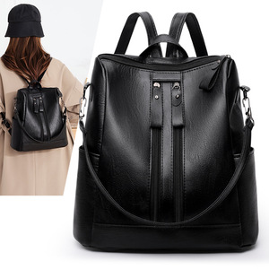 <span class=keywords><strong>Mochila</strong></span> de <span class=keywords><strong>Mujer</strong></span> al por Mayor a Precio Económico, Informal, de Moda, de Cuero PU Negro Suave, Multifuncional, de Diseño de Lujo, para Viaje - Product Image 1