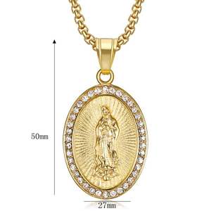 Vente en gros 18k Plaqué Or Acier Inoxydable Diamant Vierge <span class=keywords><strong>Marie</strong></span> Pendentif Collier Boîte Chaîne Religieux pour Anniversaires Chrétiens - Product Image 5