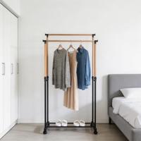 Porte-vêtements double à roulettes en métal, étagère de rangement autoportante pour la maison, la chambre et l'entrée, certifié CE