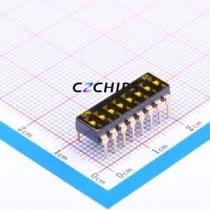 DSIC08THGET DIP Switch Through hole Component (THT) Switch Flat Toggle, Groove Type Single Pole Single Throw 8 2.54mm - Product Image 1