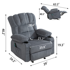 VANBOW Liegestuhl verstellbarer Liegestuhl für Wohnzimmer Home Stoff Liege sofa Stuhl mit Massage wärme