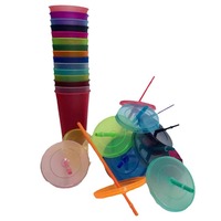 Grande Tasse à Paille en Plastique Réutilisable de Grande Capacité, 710 ml/24 oz, Effet Poudré Scintillant, pour Jus, avec Couvercle et Paille