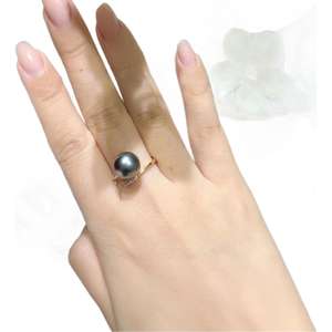Bague en argent 925 avec perle noire vert paon naturelle, polyvalente, ronde 9-10 mm avec micro défauts, incrustation exquise, édition simple et tendance - Product Image 5