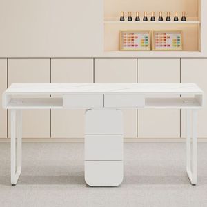Creamy Style Beauty Salon New Arrival Modern Luxury Nail Salon <b>White</b> Manicure <b>Tables</b> Nail Salon Furniture - Product Image 5