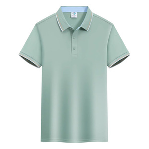 Polo Shirt Solid Color Polyester Fiber Contrast Trim Daily Wear Short Sleeve Men's Work Uniform Summer Clothing - Product Image 3