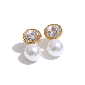 JINYOU 5692 - Pendientes Clásicos Grandes Redondos con Circonita Cúbica, Perlas Simuladas Blancas Brillantes, Pendientes de Moda - Product Image 1