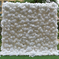A06 Mur de fleurs personnalisé 5D 3D blanc enroulable tissu fleur mur mariage décor soie artificielle Rose fleur panneau toile de fond fleur mur