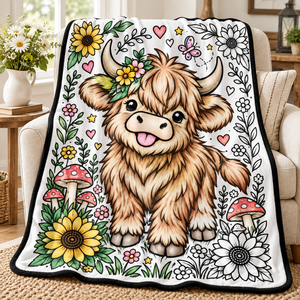 Manta de Peluche de Vaca Highland Navideña para Colorear DIY con Patrón Festivo y Diseño de Gorro de Santa Rojo para un Hogar Acogedor - Product Image 4