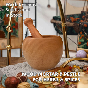 En gros, Ensemble mortier et pilon en bois pour sel, poivre, ail, compatible lave-vaisselle, lavage à la main uniquement, ustensile de cuisine et objet décoratif - Product Image 2