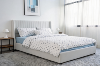 Base de Cama Moderna Tapizada en Terciopelo Gris, Tamaño Queen, Plataforma, Fácil Montaje, Ideal para Apartamentos de Alquiler