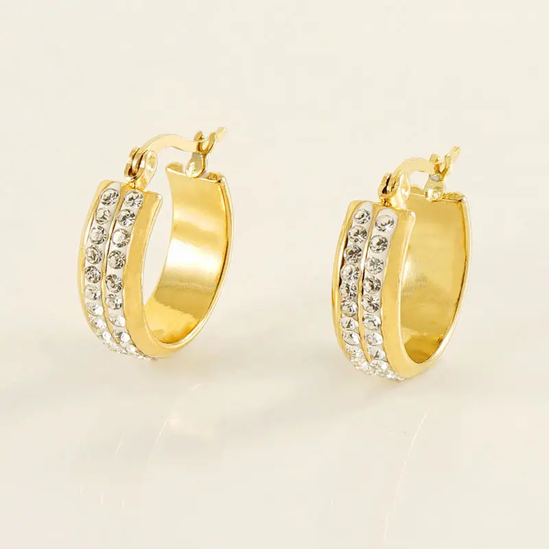 Brincos 18K Banhado A Ouro Coreano Zircão Hoops Stud Crystal Stone Aço Inoxidável Moda Jóias Brincos Para Mulheres Atacado