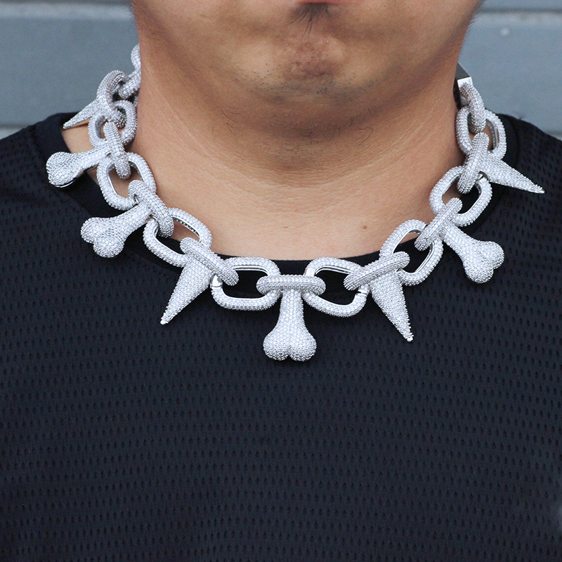 Gold & Silver Spike Bone Choker Necklace for Men, Mens