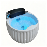 Bassin de pédicure moderne rond en acrylique avec lumière LED et massage par remous pour salon et usage en centre commercial