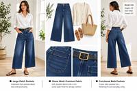 Jean pour femme taille haute, coupe large, noir, avec poches plaquées effet pierre, style baggy, ceinture et boucle dorée, minimaliste