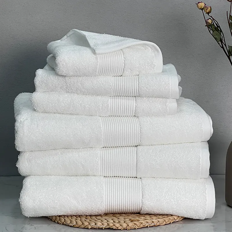 Luxe 100% egypte coton hôtel satin jacquard logo serviette ensembles top qualité blanc serviette de bain visage chiffons serviette