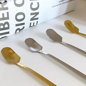 Cuillère à mélanger en acier inoxydable, manche long, tête carrée, pour tasse à café ou thé, or, argent, style moderne et simple - Product Image 3